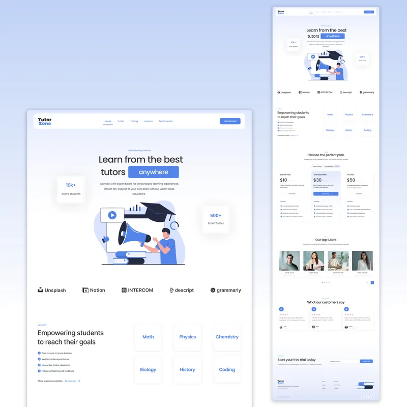 Tutor Zone — UX/UI design · Landing page